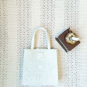 Creamy wool needle point tote bag